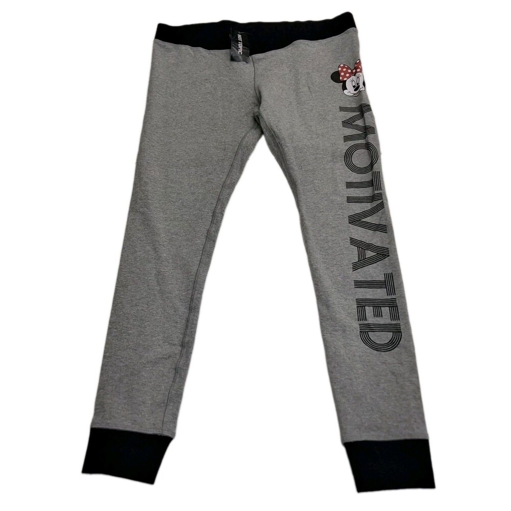 NWT Hot Topic Disney Minnie Mouse "Motivated" Gray Active Leggings Capris XL